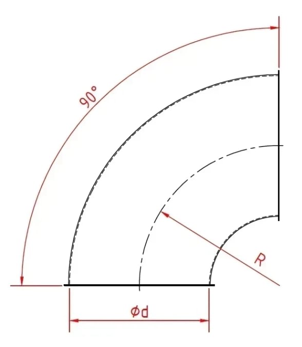 Alkūnė d100mm/2mm/90°, R=1D, nerūdijančio plieno