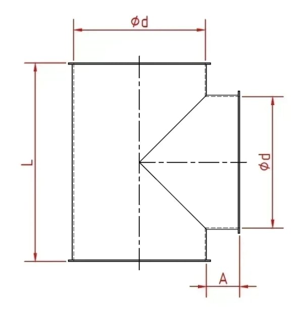 Trišakis T tipo d100/100/100/1,5mm, 90°, dažytas