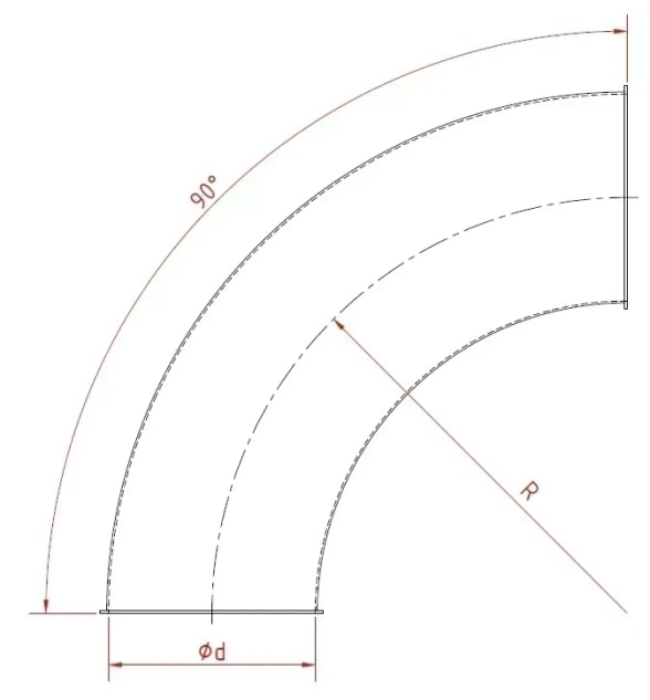 Alkūnė d120mm/2mm/90°, R=2D, dažyta