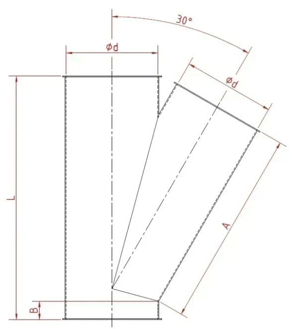 Trišakis asimetrinis d100/100/100/2mm, 30°, dažytas