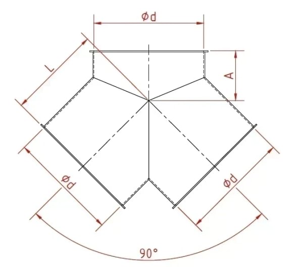 Trišakis simetrinis d80/80/80/1,5mm, 90°, dažytas
