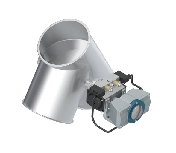 Skirstytuvas dviejų krypčių asimetrinis pneumatinis d150mm/2mm, 60°, nerūdijančio plieno
