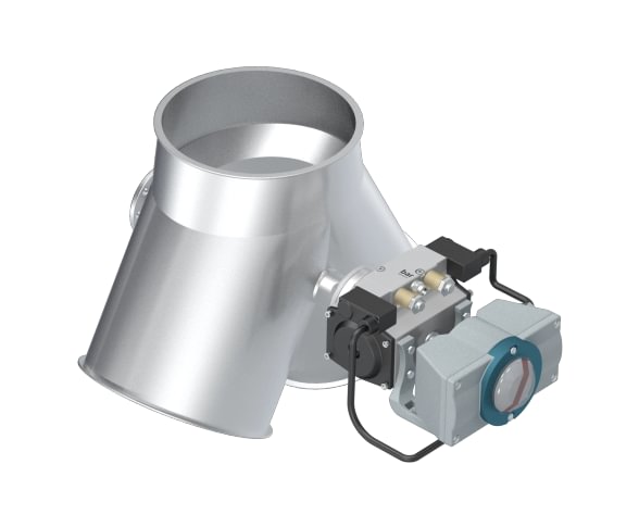 Skirstytuvas dviejų krypčių simetrinis pneumatinis d100mm/2mm, 60°, dažytas