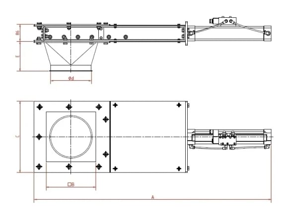 Sklendė po bokštu pneumatinė d250mm, dažyta