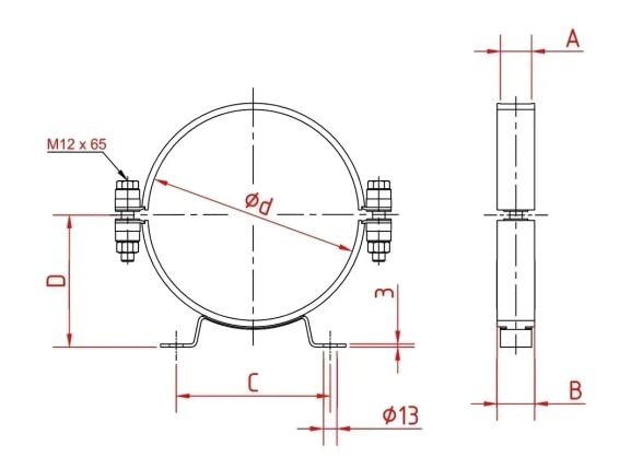 Laikiklis vamzdžiui su auselėmis d100mm, nerūdijančio plieno