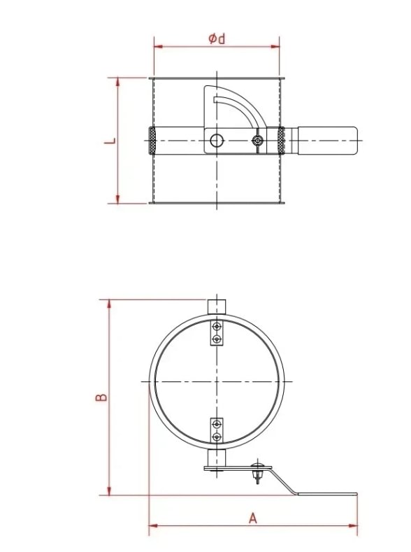 Droselinė sklendė su tarpine d100/2mm, rankinė, dažyta