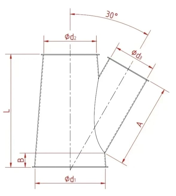 Trišakis asimetrinis d100/80/80/1,5mm, 30°, cinkuotas