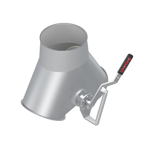 Skirstytuvas dviejų krypčių simetrinis rankinis d100/2mm, 45°, cinkuotas