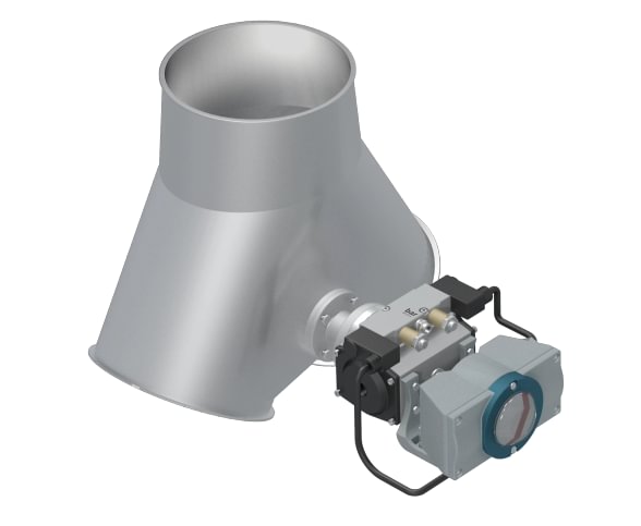 Skirstytuvas dviejų krypčių simetrinis pneumatinis d120/2mm, 45°, dažytas