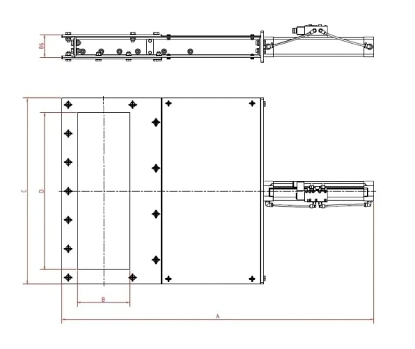 Sklendė po transporteriu pneumatinė d150mm, nerūdijančio plieno